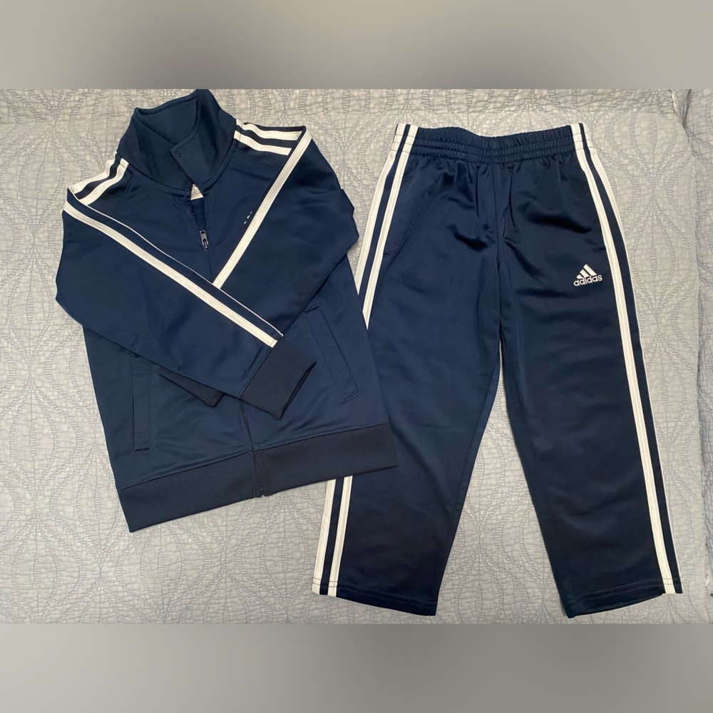 Adidas boys trucksuit 2pc jacket pants blue white 4T